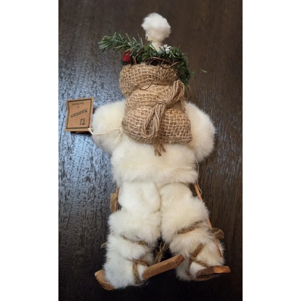 Vintage Santa skier skiing ornament for Xmas tree white father Xmas claws